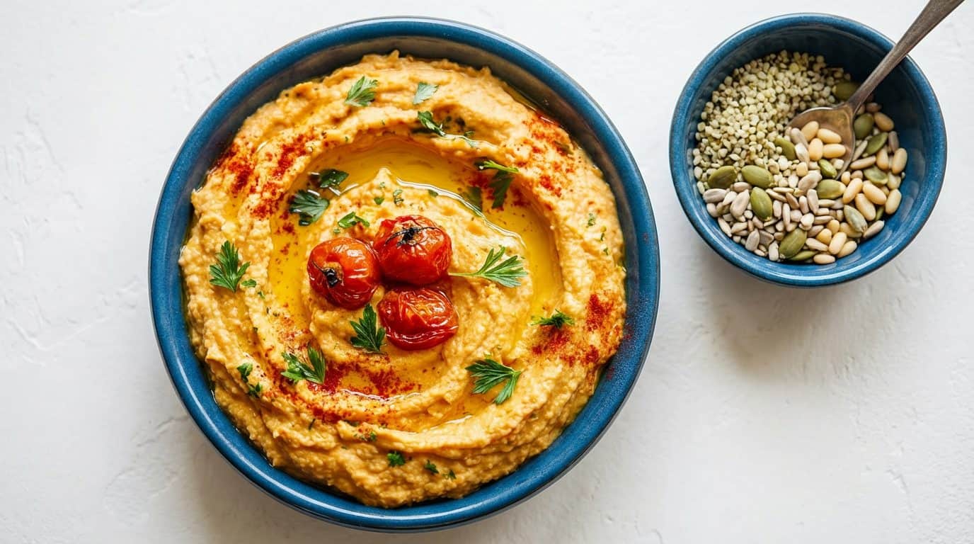 Felis schneller Blitz-Hummus mit getrockneten Tomaten und Kichererbsen - einfaches Feel Great Family Rezept