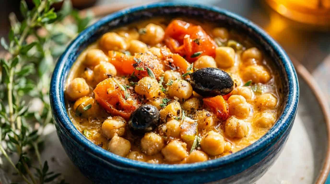 Mediterrane Kichererbsen-Pfanne mit Gemuese - ballaststoffreiche Mahlzeit fuer das Feel Great System