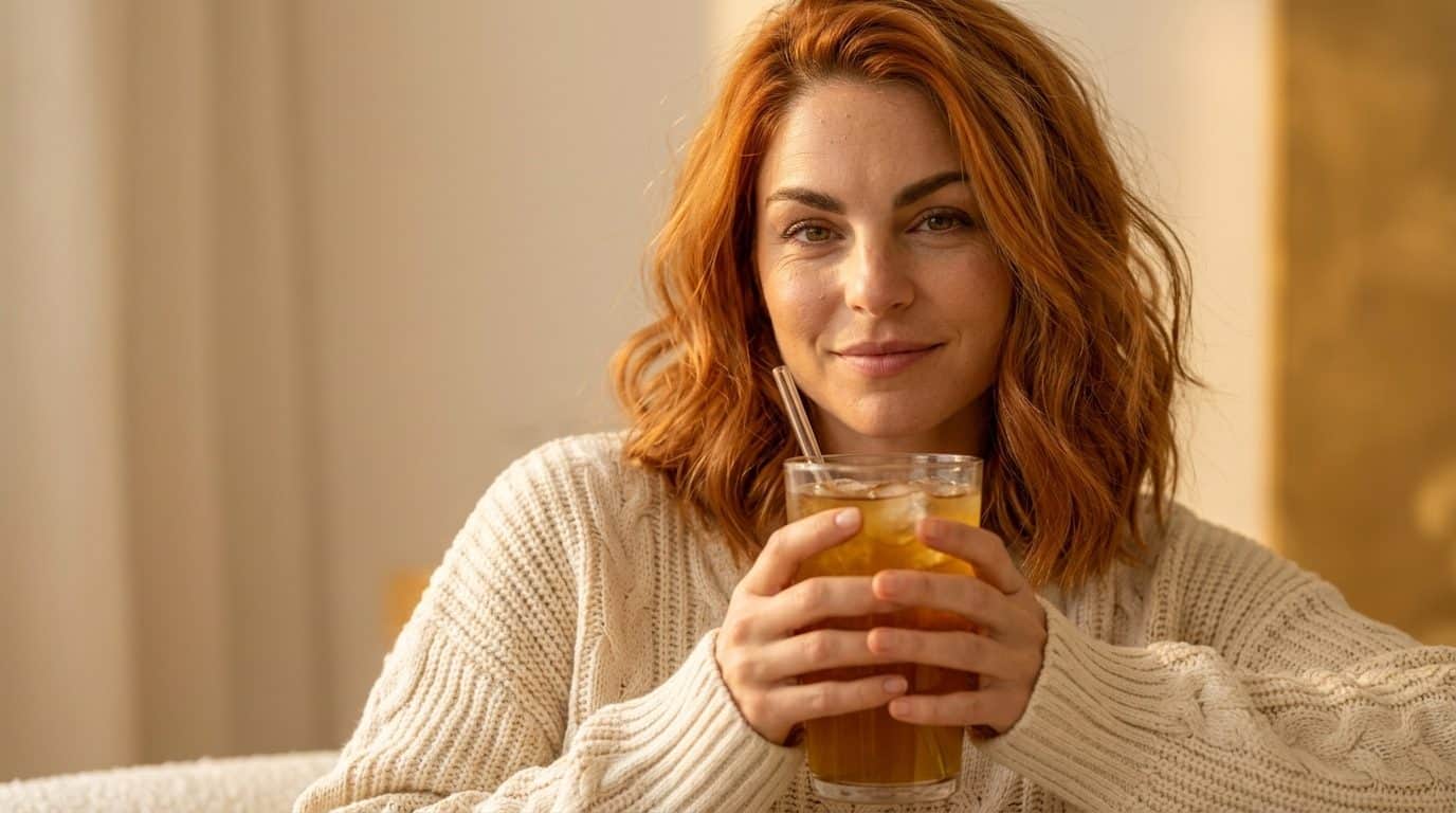 Yerba Mate Wirkung - Frau trinkt aus Glasbecher