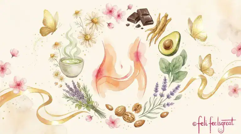 Aquarell-Illustration: Frau mit Hand am Bauch — Cortisolbauch durch chronischen Stress