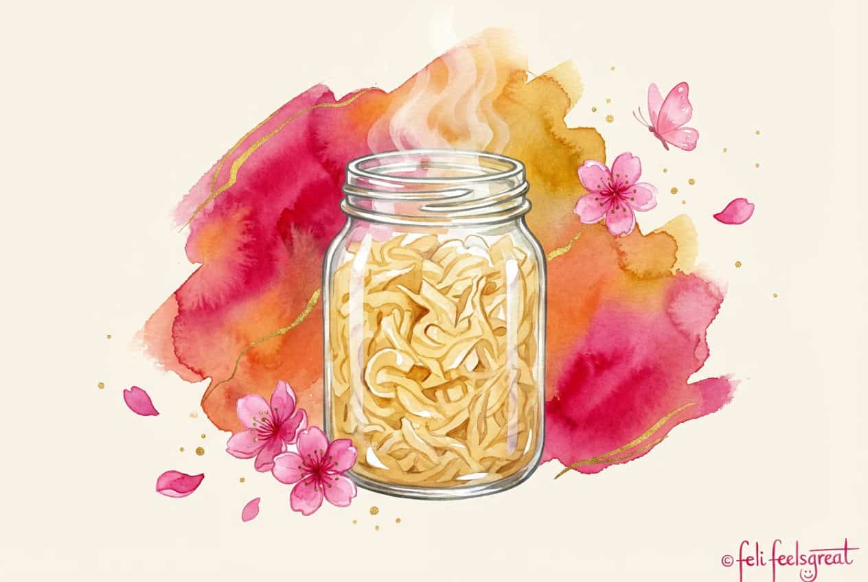 Unpasteurisiertes Sauerkraut im offenen Glas - fermentiertes Gemüse als Probiotika-Powerpaket für ein gesundes Mikrobiom und eine starke Darmflora