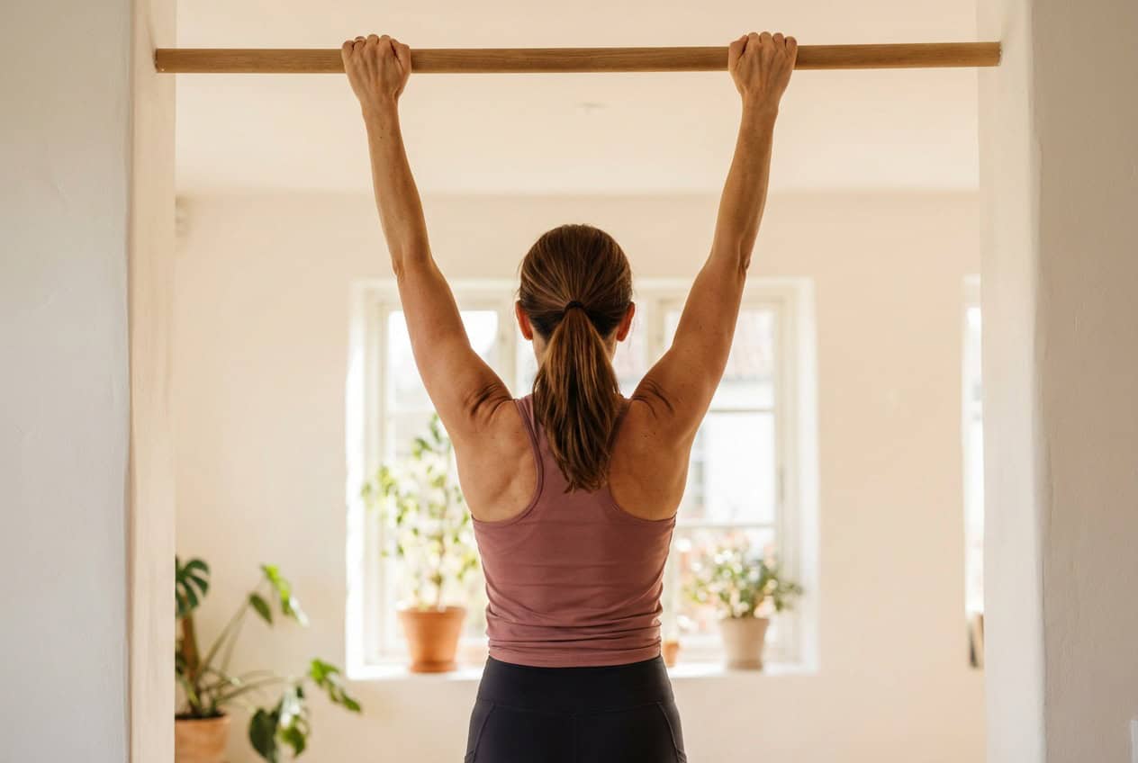 Frau ab 40 trainiert Klimmzüge – Muskelaufbau bei Frauen mit Stronghold