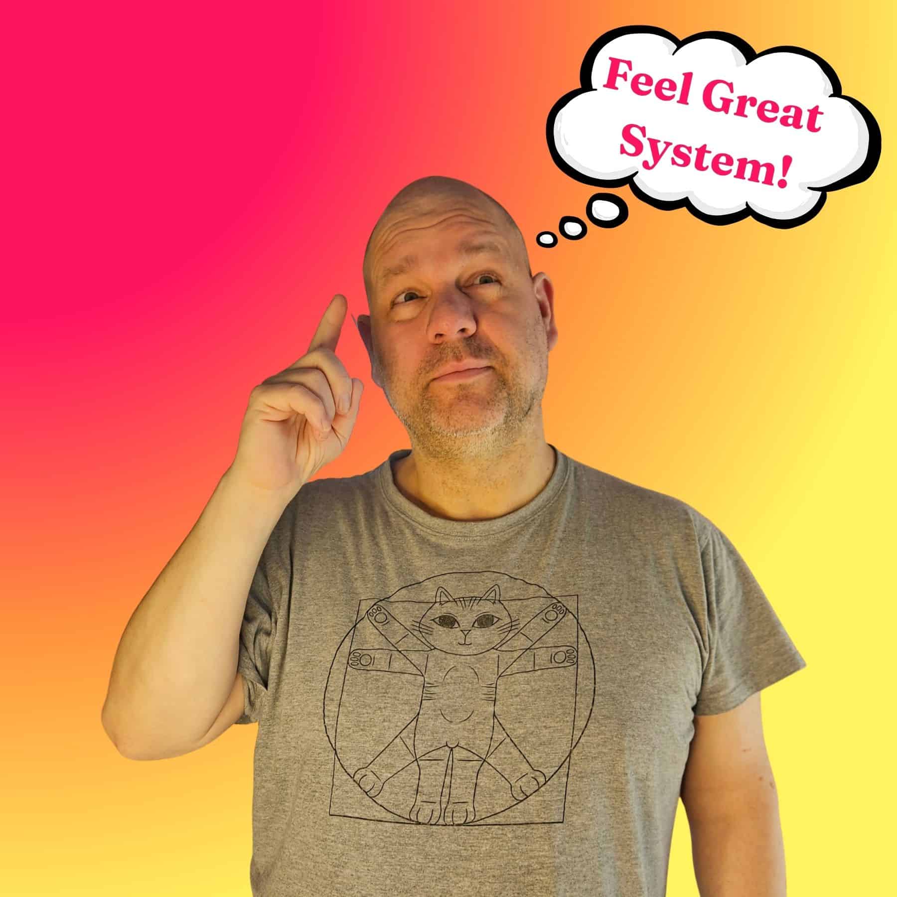 Tom hält Unimate in der Hand und entdeckt das Feel Great System — neugieriger Blick beim ersten Ausprobieren.