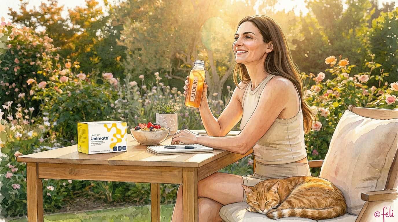 Unimate Wirkung – Frau trinkt Yerba Mate Pulver von Unicity als Teil ihrer Morgenroutine